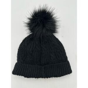 Monochromatic Fur Pom Cable Knit Black Beanie New Day target snow Winter HAT